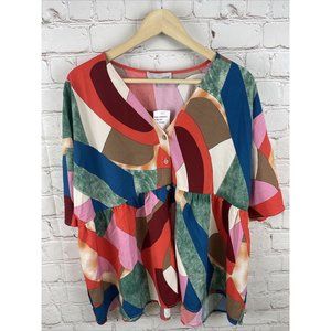 Luukse Women’s Blouse Multi Colored Printed Lightweight Button Up XL NWT